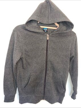 Unisex Charcoal Gray Zip-Up Hooded Sweatshirt adult size Small 16” pit to pit